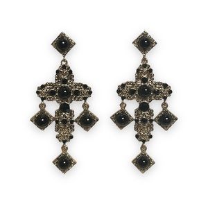 ✧ Black baroque cross drop earrings